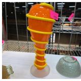 Orange Glass Vase with Yellow Spiral Accent