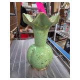 Green Speckled Ceramic Vase with Flared Rim