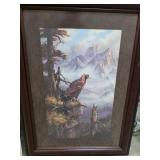 Framed Eagle Artwork With Mountain Scene