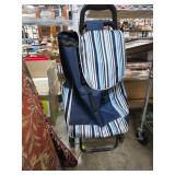 Folding Shopping Cart With Striped Bag