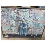 Floral Artwork With Mason Jar in Wood Frame