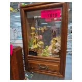 Wooden Shadow Box With Floral Display and Drawer