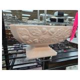 White Milk Glass Pedestal Bowl with Leaf Motif