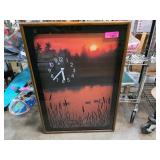 Framed Wall Clock with Sunset Scene