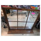 Wooden Framed Window Mirror With Shelf