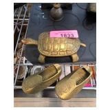 Brass Turtle Box and Shoe Figurines Set