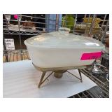 MCM Triangle Glass Dish w Brass Warming Base