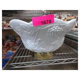 White Grape Motif Bowl With Gold Base