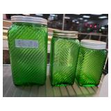 Three Green Glass Canisters