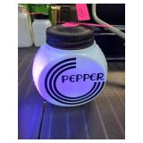 White Glass Pepper Shaker with Black Lid