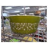Green Pyrex Dish With White Flower Pattern