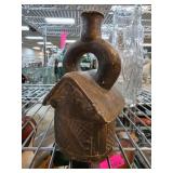 Clay Vessel with Rounded Handle and Roof Motif