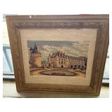Framed Tapestry of European Chateau Scene