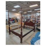 Mahogany Four-Poster Bed Frame with Carving