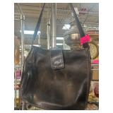 Black Leather Shoulder Bag with Snap Closure