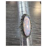 Sterling Silver Oval Ring with Decorative Halo