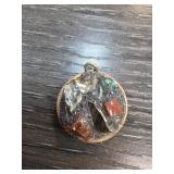 Round 14k Gold Pendant With Inlaid Stones