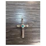 Sterling Silver Cross Pendant With Turquoise Accen