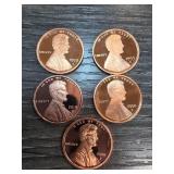 Five Proof Lincoln Cents