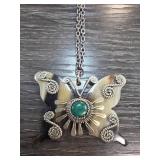 Carved Horn Butterfly Pendant Necklace