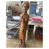 Hand-Carved Wooden Female Figurine Statue