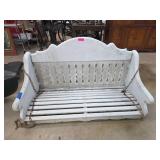 White Wooden Porch Swing With Slatted Seat