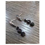 Sterling Silver Drop Earrings with Black Beads