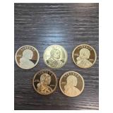 5 Proof Sacagawea Dollar Coins