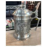 Engraved Pewter Tankard with Ornate Details