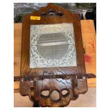 Wall-Mounted Wood Mirror with Shelf and Cutouts