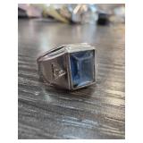 Sterling Silver Ring with Blue Stone, Sz 10