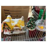 Ceramic Snowy House Figurine and Christmas Tree