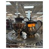 Silver-Colored Tea Set with Tray