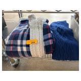 Plaid and Solid Blue Blanket Set