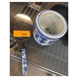 Blue and White Ceramic Brush Pot and Hand Mirror
