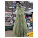 Green Gown With Embroidered Lace Details