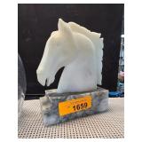 Horse Head Sculpture in White and Gray Stone