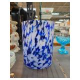 Blue and White Speckled Glass Vase
