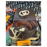 Branded Leather Belts with Metal Buckles