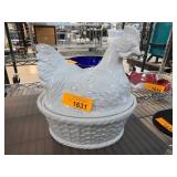 White Ceramic Hen-Shaped Covered Dish