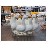 Hand-Painted Ceramic Goose Motif Centerpiece