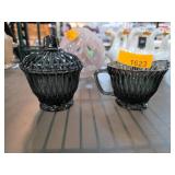 Libbey Black Glass Sugar Bowl and Creamer