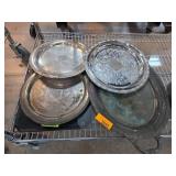 Four Metallic Serving Trays Silverplate etc