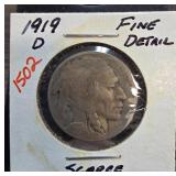 1919-D Buffalo Nickel with Fine Detail