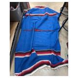 Blue Mexican-Style Blanket With Fringe