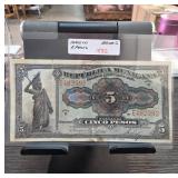 Mexican 5 Pesos Banco Note, Series C, 1914