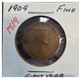 1909 Lincoln Wheat Penny in Fine Condition