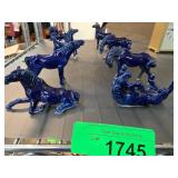 Blue Ceramic Horse Figurines