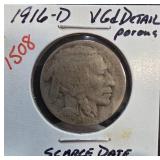 1916-D Buffalo Nickel with VG Details