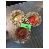Three Brass Ashtrays with Decorative Insets